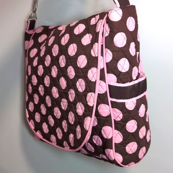 Belvah Beauty and Quality Pink/Brown Polkadot Quilted Tote Bag/Messenger Bag. - Picture 2 of 15